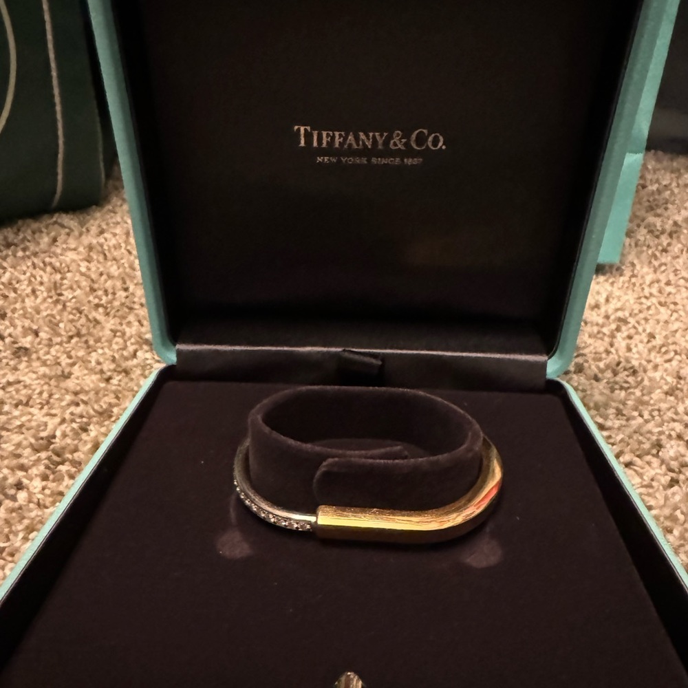 Tiffany & Co Lock Bracelet in Rose and White Gold with Half Pavé Diamonds